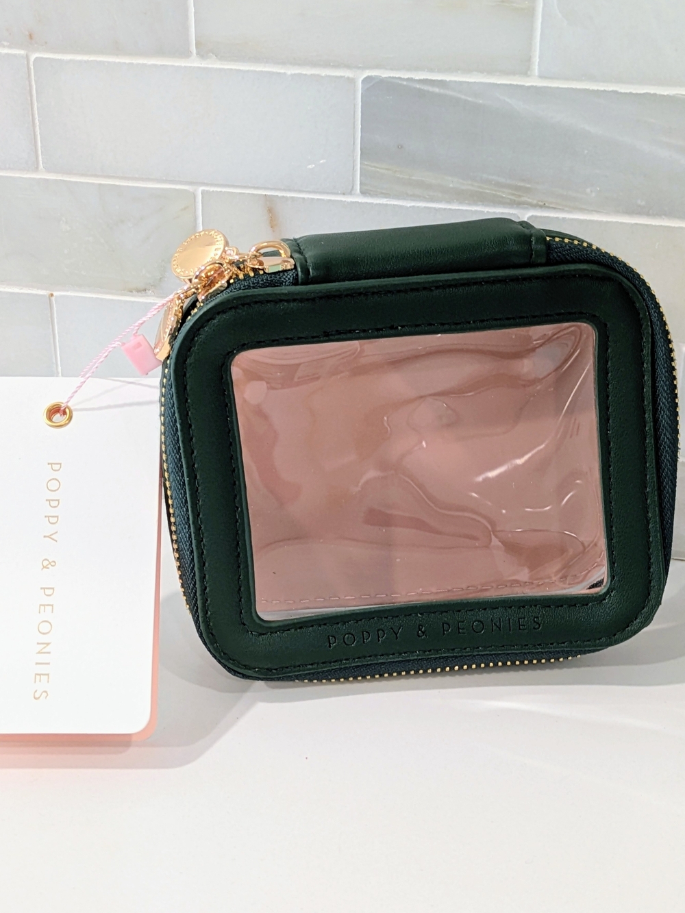 Poppy & Peonies Forest Green Clear Front Mini Cosmetic Bag
